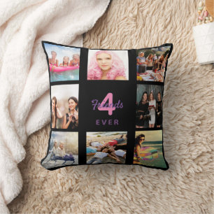 Coussin Meilleurs amis photo collage noir rose