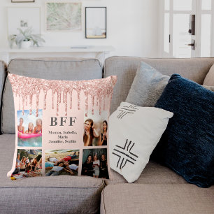 Coussin Meilleurs amis photo collage rose or parties scint