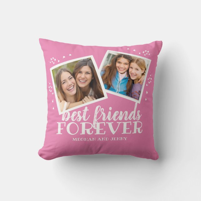Coussin Meilleurs amis pour toujours rose Coeur blanc phot (Recto)