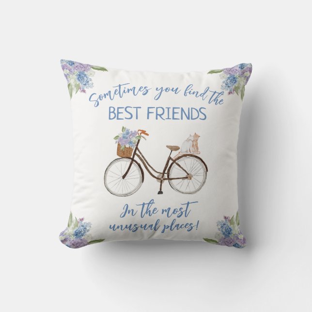Coussin Meilleurs amis Vélo et Chats Floral (Recto)