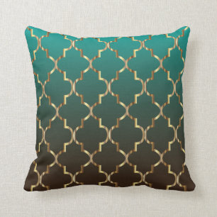 Coussin Mélange Turquoise et Brown  Motif de la feuille d