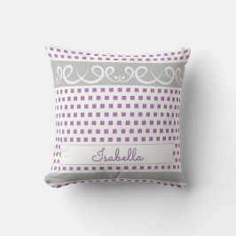 Coussin Mélange Violet & Gris Pois & Filles Nom de la fill