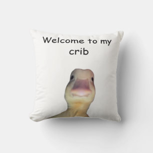 Coussin Mème de canard drôle – “Bienvenue dans mon antre” 
