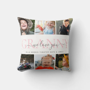 Coussin Mémé on t'aime  Message de collage de photos
