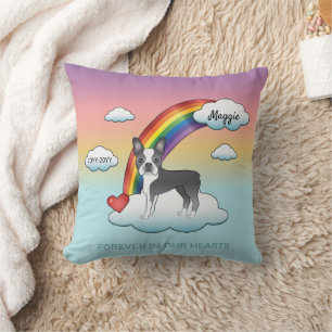 Coussin Mémorial Arc-en-Ciel Boston Terrier Bleu et Blanc