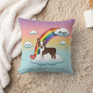 Coussin Mémorial Arc-en-Ciel Boston Terrier Brun au Chocol