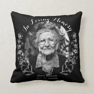 Coussin Mémorial Floral en mémoire d'amour photo noir
