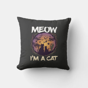 Coussin Meow Am Cat Halloween Night Sorcière Citrouille_1
