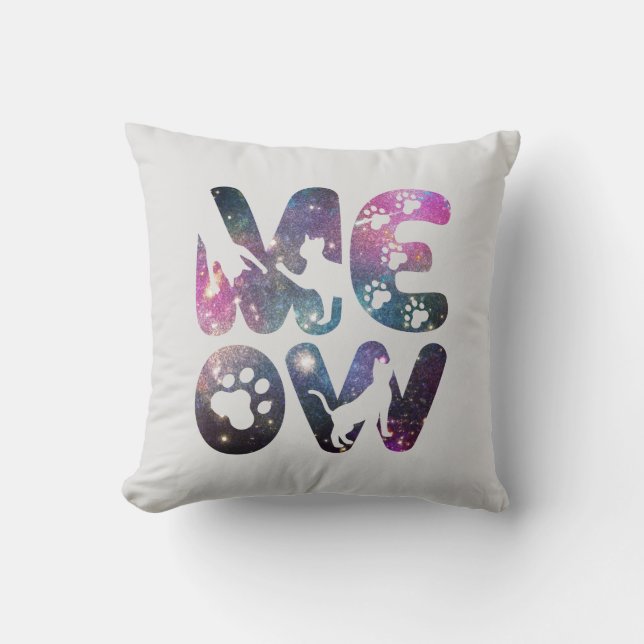 Coussin Meow - Cute Cat Silhouettes et Empreintes de patte (Recto)