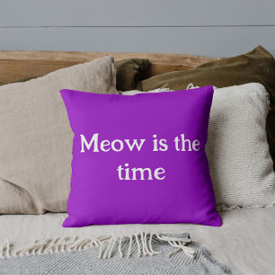 Coussin Meow Est Le Temps Drôle Rétro Animal mou Violet