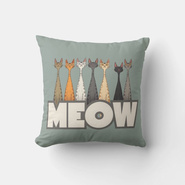 Coussin Meow Peeking Cats Funny Sage Green Cat Lover Print (Recto)