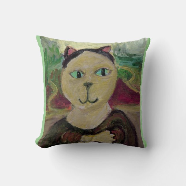 Coussin Meowna Mona Lisa Plaisante Classique Peinture Chat (Recto)