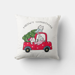 Coussin Meowny Noël Rouge Camion Chats vacances