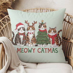 Coussin Meowy Catmas Drôle des chats de vacances - Décorat
