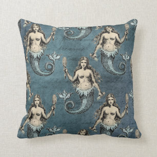 Coussin Mer de sirène Créatures couleur bleu océan