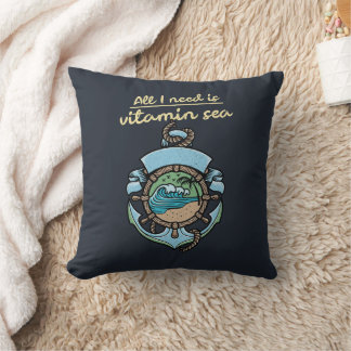 Coussin Mer de vitamine Ancre nautique Vague Citation Plag