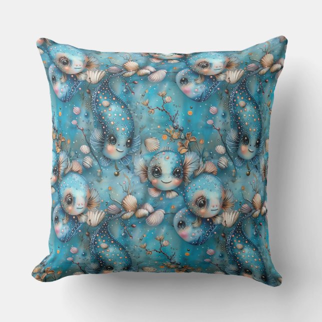 Coussin Mer savonneuse habitants de poissons amusants (Recto)