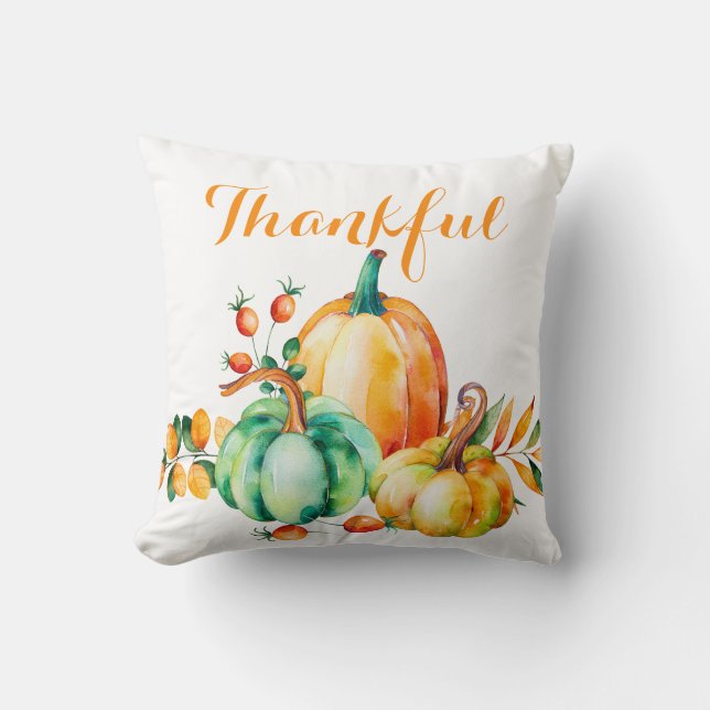 Coussin Merci, automne Thanksgiving Citrouilles de l'aquar (Recto)