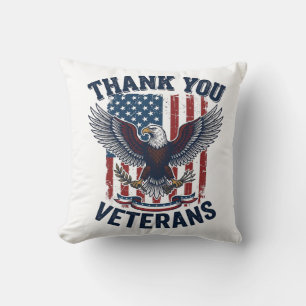 Coussin Merci aux vétérans aigle patriotique vintage