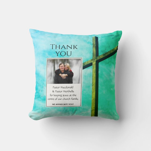 Coussin MERCI PASTOR Conservation de Jésus Centre PHOTO (Recto)