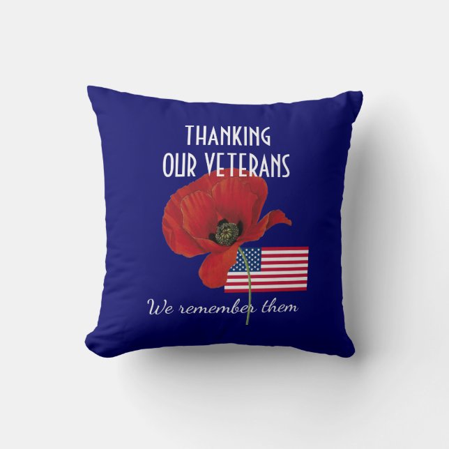 Coussin Merci patriotique VÉTÉRANS Guerre souvenir Pavot (Recto)