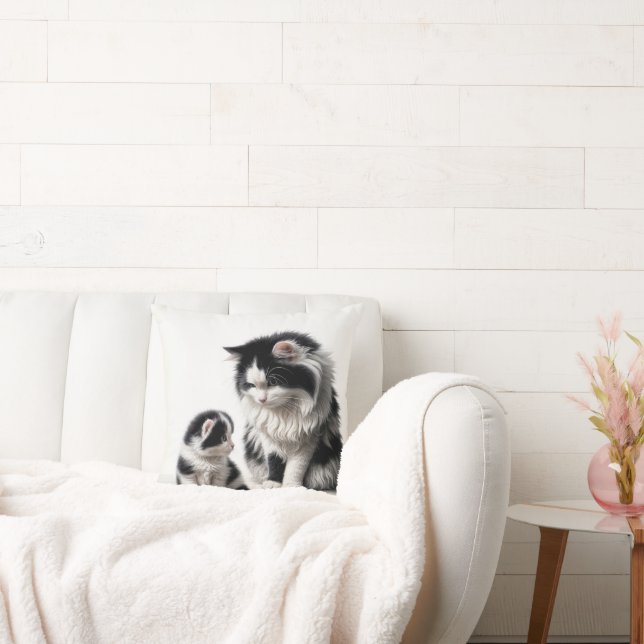 Coussin Mère Chat et chaton en blanc (Canapé)