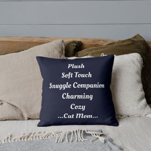 Coussin Mère de chat pelucheux doux charmant et drôle bleu