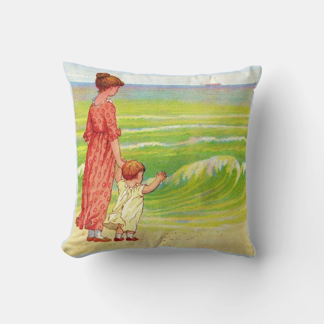 Coussin mère et bébé sur la plage (Recto)