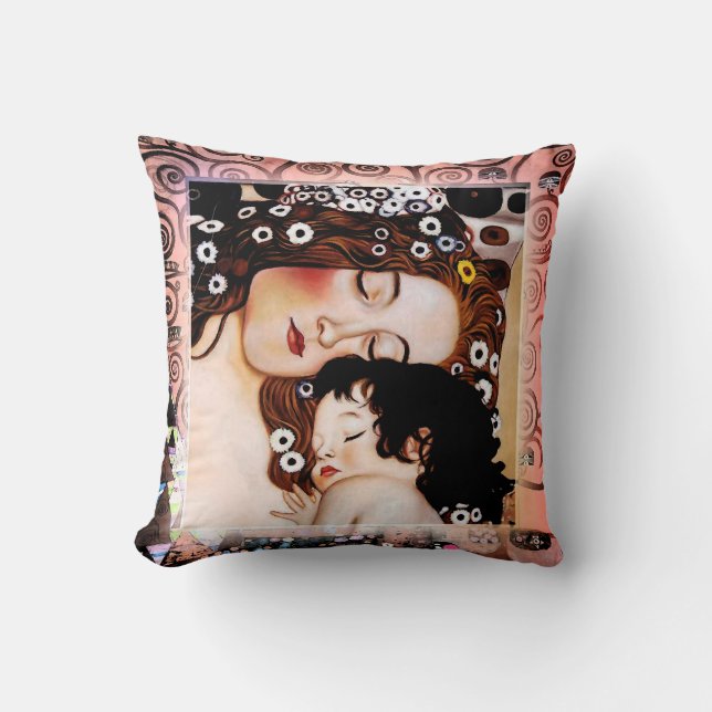 Coussin Mère et enfant par le collage de Gustav Klimt (Recto)