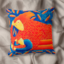 Coussin Mère Et Fils Avec Poisson D'Or Peinture D'Art Mode