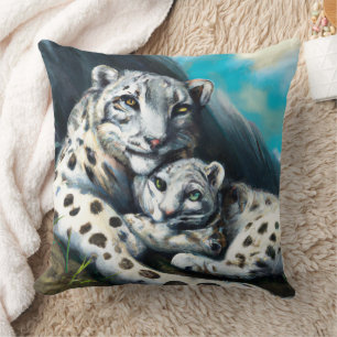 Coussin Mère léopard des neiges et petit-déjeuner dans les