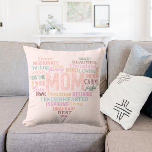 Coussin Mère mère coeur mot art rose pêche