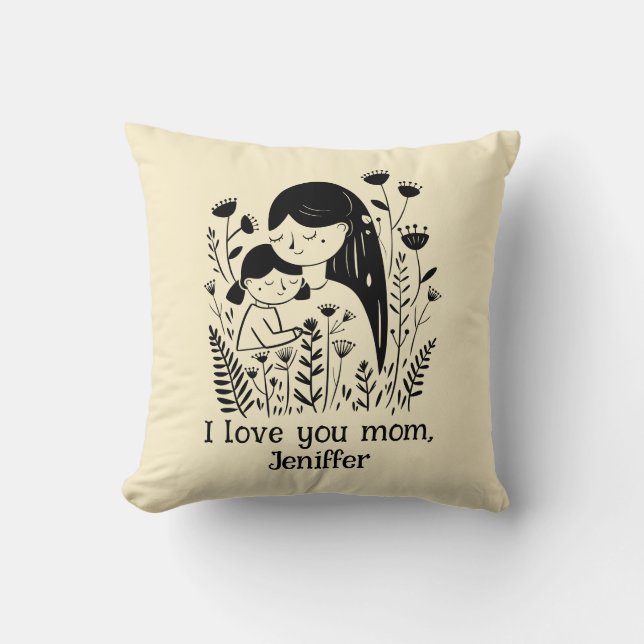 Coussin Mère mignonne et fille qui embrasse la fête des mè (Recto)