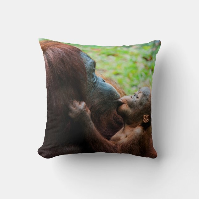 Coussin Mère orang-outan avec bébé (Recto)