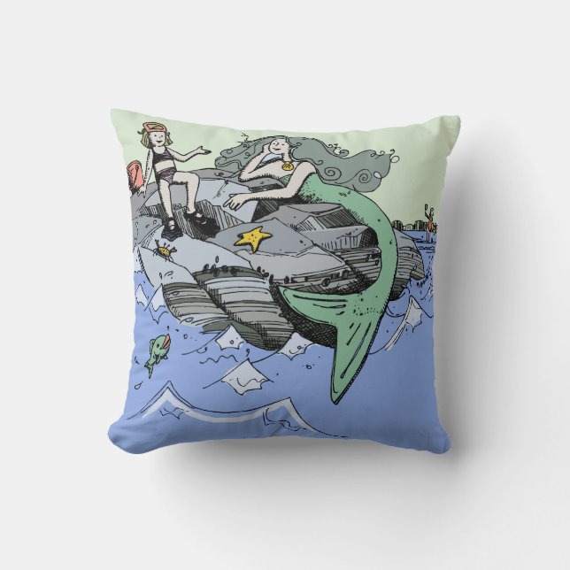 Coussin Mermaid littoral mignon dessin animé plage art pou (Recto)