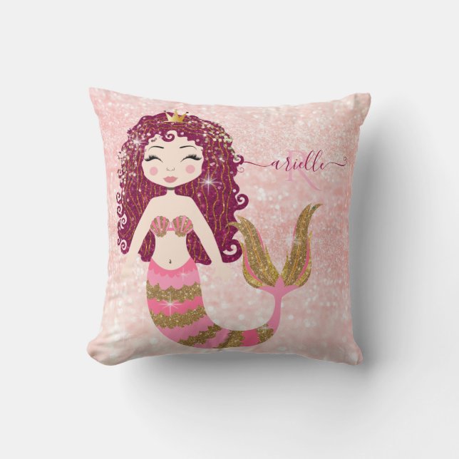Coussin Mermaid rose Gold Parties scintillant Baby Girl No (Recto)