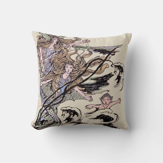 Coussin Mermaids Vintage Victorian Illustration (Recto)