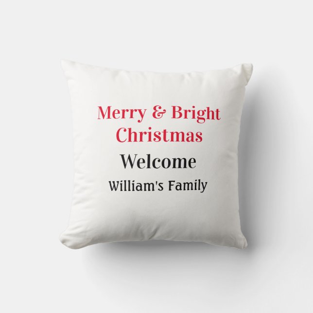 Coussin Merry Bright Christmas ajouter nom de famille bien (Recto)
