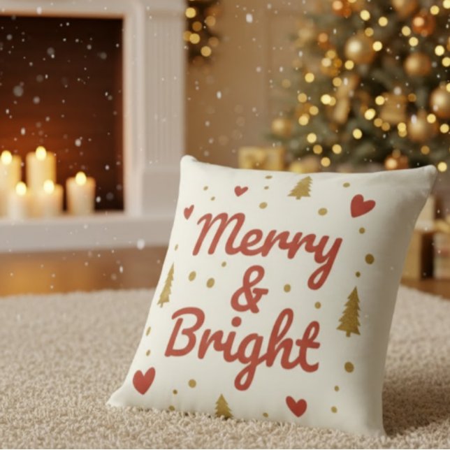 Coussin Merry & Bright" Festive Christmas Throw Pillow (Créateur téléchargé)