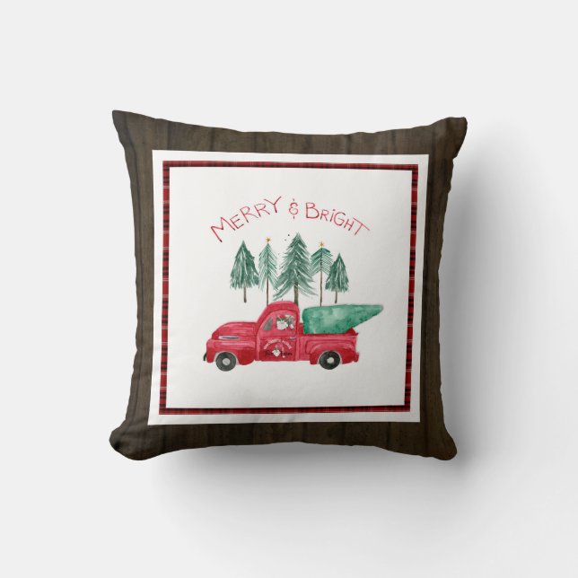 Coussin Merry Bright Plaid Gnomhouse Ferme Camion Rouge Bo (Recto)
