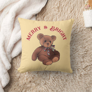 Coussin Merry & Bright Teddy Bear Festif Mignon Noël