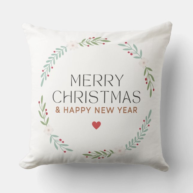 Coussin Merry Christmas Botanical Wreath Pillow Cover (Recto)
