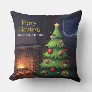 Coussin Merry Christmas Family Tree Photo Throw Pillow