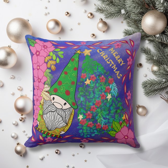 COUSSIN MERRY CHRISTMAS PERSONNALISÉ AVEC GNOME XMAS TREE (Créateur téléchargé)
