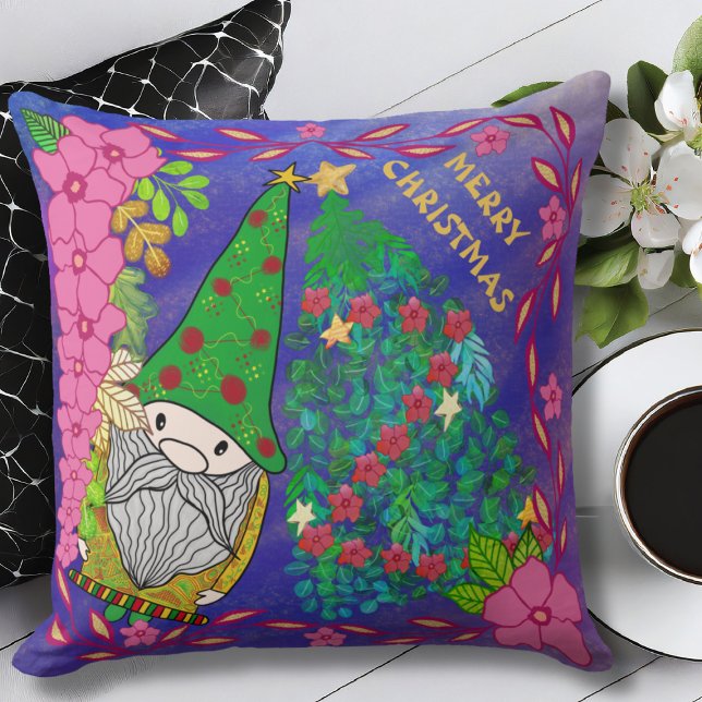 COUSSIN MERRY CHRISTMAS PERSONNALISÉ AVEC GNOME XMAS TREE (Créateur téléchargé)