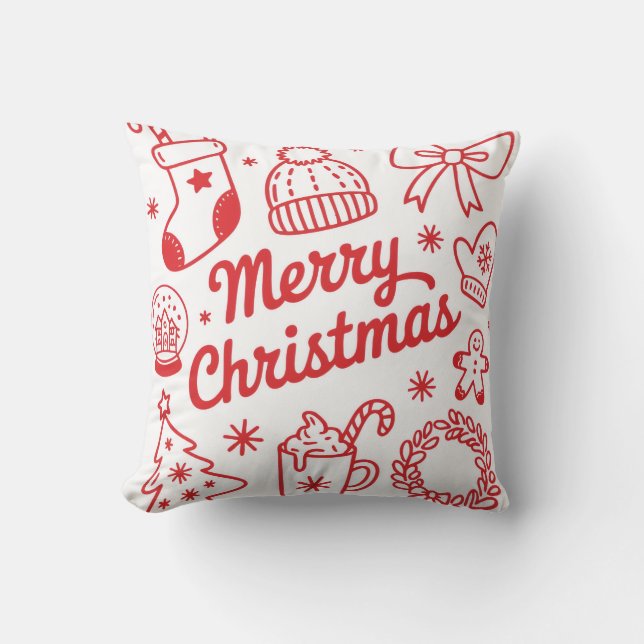 Coussin Merry Christmas Red & White Holiday Throw Pillow (Recto)