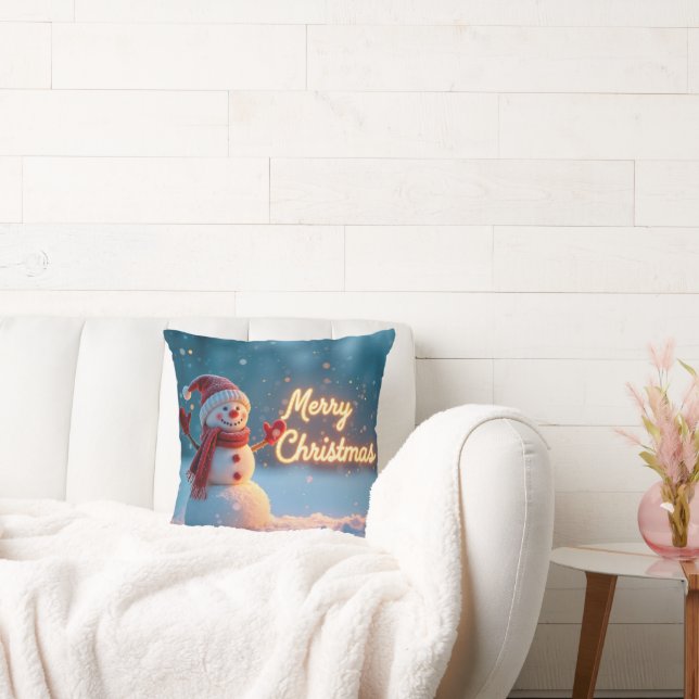 Coussin Merry Christmas Snowman with Neon Sign (Canapé)