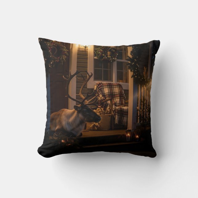 Coussin Merry Christmas Throw Pillow –  Reindeer  (Recto)