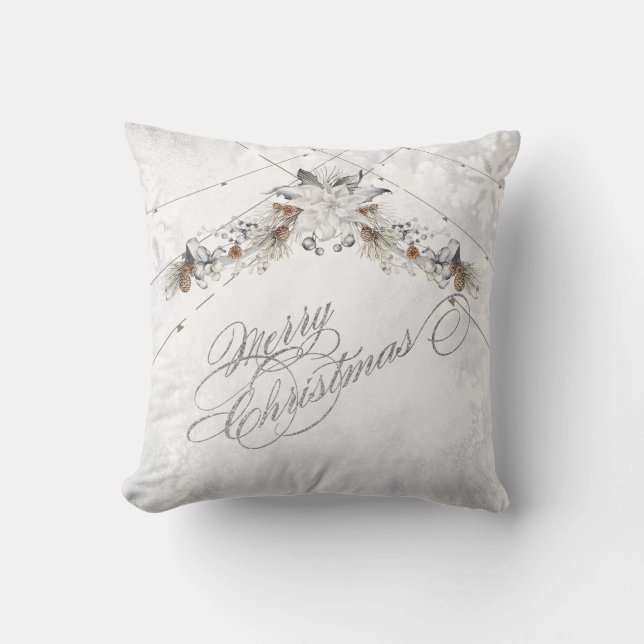 Coussin  Merry Christmas Winter Flowers Pinecones (Recto)