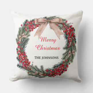 Coussin Merry Christmas Wreath Throw Pillow 